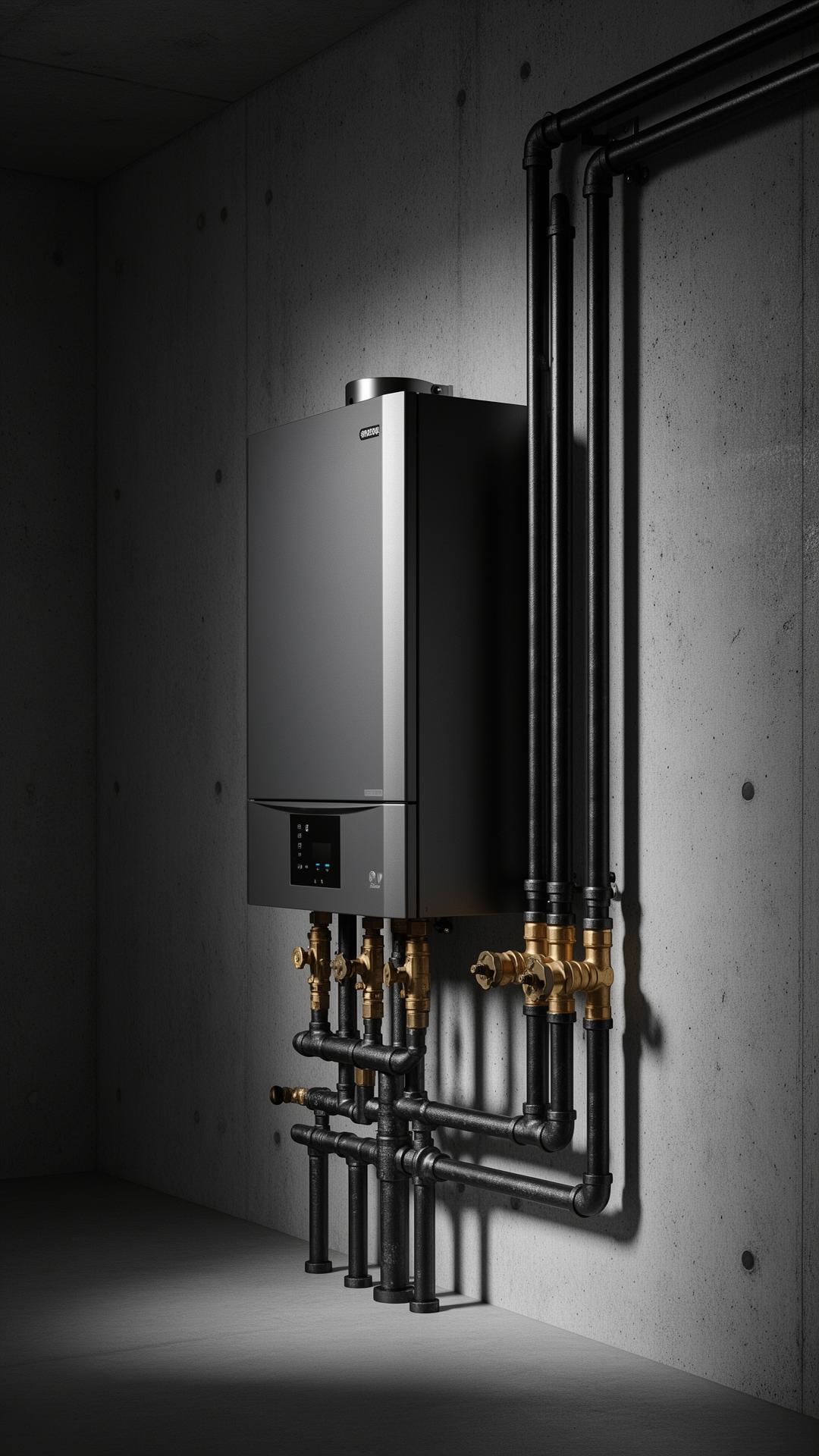 High-efficiency commercial natural gas water heater with brass shut-off valves